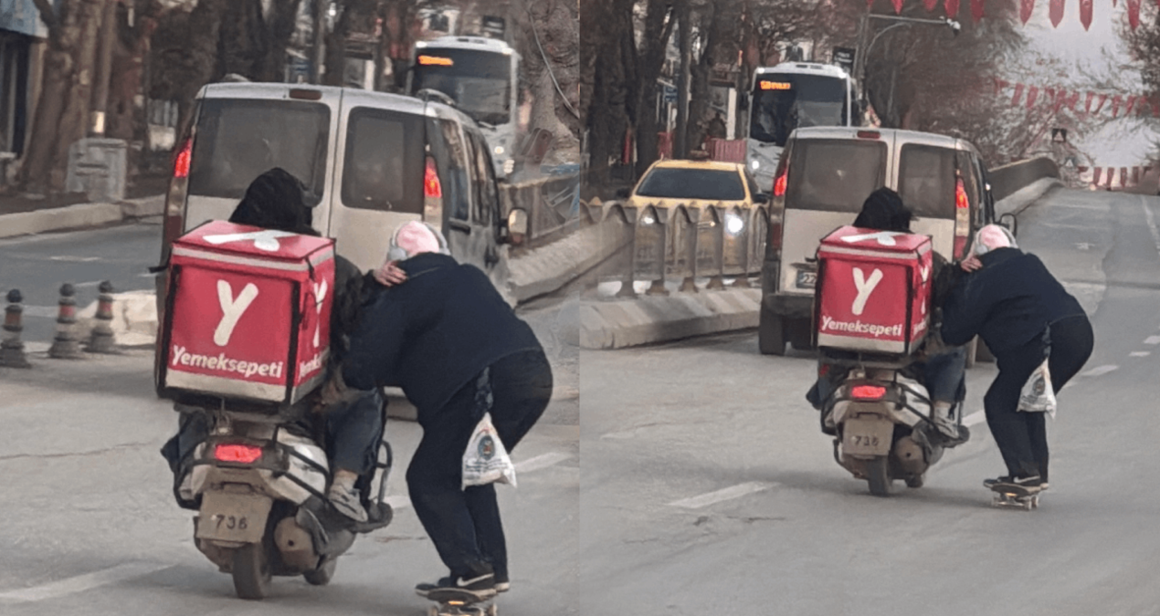 Motokuryeye tutunup canını hiçe saydı: Tehlikeli yolculuk kamerada